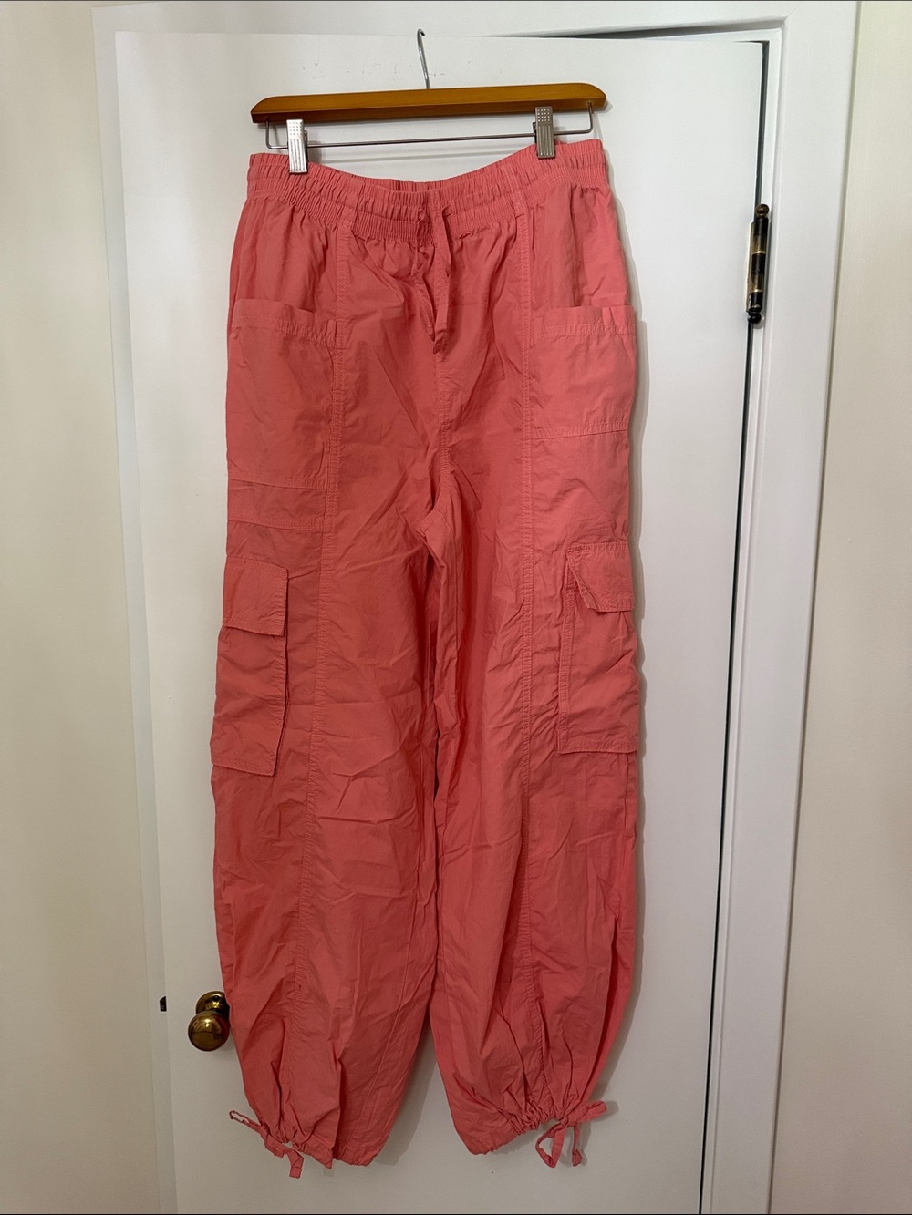 aerie Pink Cargo Drawstring Ankle Pants